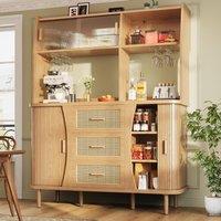 Adjustable-Feet Dining Room Cupboard with Wine Glass Holders, High-quality Sideboard with for Kitchen, 140L x 40.5W x 174.5H cm, Wood Aosom UK