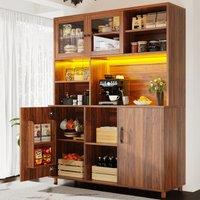 Tall Cabinet with Silent Sliding Toughened Glass Doors, Dining Room Sideboard with Metal Construction, 140L x 40W x 185H cm, Walnut Brown Aosom UK