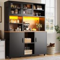 Tall MultiPurpose Storage Cabinet with AppControlled LED Lighting, Retro-Style Kitchen Hutch for Kitchen, 140L x 40W x 185H cm, Black Aosom UK