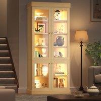 Modern Display Cabinet with Height-Adjustable Shelves, LED Lighted Tall Showcase for Industrial Interiors, 80L x 40W x 180H cm, Natural Aosom UK