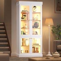 Modern Display Cabinet with Integrated LED Mood Lighting, Adjustable-Shelf Bookcase for Industrial Interiors, 80L x 40W x 180H cm, White Aosom UK