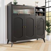 Multifunctional Sideboard with Golden Handles, Glass Door, Open Shelves, Perfect for Modern Living Room, 120L x 40W x 118.5H cm, Black Aosom.UK