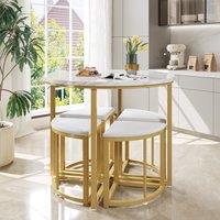 Dining Table and Chairs with 4 Velvet Chairs, MDF Top, Gold-Plated Iron Frame, Ideal for Living Room, 80L x 80W x 75H cm, White+Gold Aosom UK