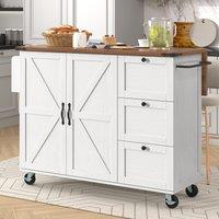 Elegant Kitchen Island with Extendable Worktop, Smooth Wheels, Ample Storage, Serving Cart for Modern Living, 140L x 45W x 92.5H cm, White Aosom UK