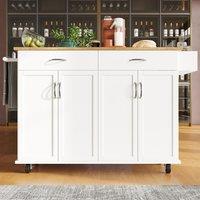 Waterproof Kitchen Island Trolley with Rolling Casters, 3 Drawers, Adjustable Shelf, Perfect for Living Room, 128L x 78W x 90.5H cm, White Aosom.UK