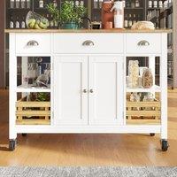 Rolling Kitchen Island Trolley with Adjustable Shelf, 3 Drawers, Folding Side Board, Perfect for Living Room, 120L x 45W x 90H cm, White Aosom.UK