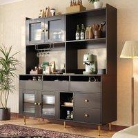 Multi-Purpose Sideboard with Changhong Glass Door and Built-In Wine Rack, Storage Cabinet for Living Room, 145L x 39W x 171H cm, Black Aosom UK