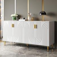 Storage Cabinet with 4 Doors and 2 Drawers, Wave Design Sideboard with Golden Handles and Feet, 152L x 40W x 75H cm, White Aosom UK