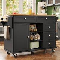 Dining Trolley with Drawers and Cabinet, Mobile and Fixed Dual-Use, Kitchen Island with Wooden Grain Finish, 134L x 46W x 92H cm, Black Aosom.UK