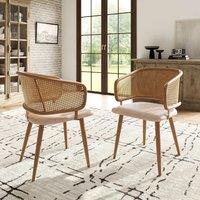 Set of 2 Dining Room Chairs with PU Leather Seat, Rattan Backrest, Ergonomic Armchair with Wood Grain Iron Legs, 51L x 54W x 79H cm, Beige Aosom UK