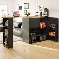 360 Swivelling Bar Table with Multi-Tiered Side Shelves, 2 Drawers, Storage Cabinet for Study, Living Room, 193L x 39W x 104H cm, Black Aosom.UK