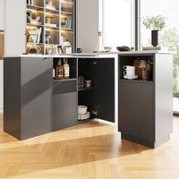 Kitchen Island with Marble Worktop, Storage Compartments, 360 Swivel Bar Table for Kitchen, Living Room, 198.5L x 30W x 72.5H cm, Black Aosom UK
