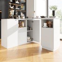 Bar Table with Marble Worktop, 360 Swivel Kitchen Island for Kitchen, Living Room, 198.5L x 30W x 72.5H cm, White Aosom UK