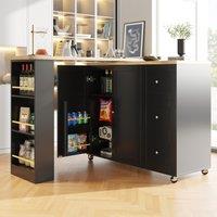 Kitchen Island with Snack Rack & Three Drawers, 360 Swivel Dining Table with Castors, 209L x 39W x 104H cm, Black Aosom UK
