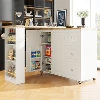 Dining Table with Castors, 3 Drawers, Snack Rack, Multifunctional Storage Island for Kitchen, Living Room, 209L x 39W x 104H cm, White Aosom UK