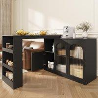 360 Rotating Kitchen Bar Table with Versatile Storage, Metal Handles, Dining Bar Cabinet with Glass Doors, 120L x 120W x 97H cm, Black Aosom.UK