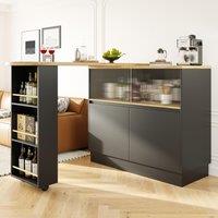 360 Swivelling Dining Bar Cabinet with Sliding Glass Doors, Open Shelves, Rotating Bar Table for Dining Room, 90L x 120W x 100H cm, Black Aosom.UK
