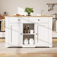 Movable Kitchen Island with Power Strip, Foldable Dining Table with Adjustable Shelves, Center Island with Lockable Castors, 151.5L x 85W x 92H cm, White Aosom UK