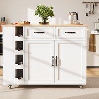 Movable Kitchen Island Trolley with Power Strip, Wine Rack, Space-Saving Cooking Island for Kitchen, 131.5L x 76W x 91H cm, White Aosom UK