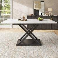 Extendable Dining Table with Marble MDF Top, Crossed Iron Legs, Telescopic Table of Space-Saving Design, Ideal for Kitchen, Dining Room, White Aosom UK