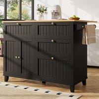 Rolling Mobile Kitchen Island Cart with Storage Drawer and Cabinet, Drop Leaf, Modern Bar Table with Towel Rack, 121L x 70W x 88H cm, Black Aosom UK