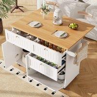 Rolling Mobile Kitchen Island with Drawers, Storage Cabinet, Multi-Functional Utility Cart with Drop Leaf, 133L x 70W x 88H cm, White Aosom UK