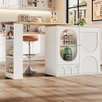 360 Rotating Bar Table with Storage Shelves, Metal Handles, Multi-Functional Dining Table and Sideboard, 204L x 39W x 105H cm, White Aosom UK