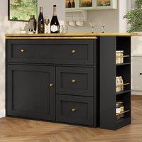 Extendable Bar Table with Storage Space, 360 Rotating Base, Snack Shelf, Bistro Table with Folding Drawers, 204L x 39W x 105H cm, Black Aosom UK