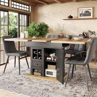 Extendable Dining Table with Modern Design for 4-6 People, Kitchen Table with Wine Rack and Drawers, 110L x 80W x 75H cm, Black+Natural Aosom UK