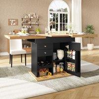 Telescopic Dining Table with Snack Shelf and Wine Rack for 4-6 People, Kitchen Table for Modern Living, 110L x 80W x 75H cm, Black+Natural Aosom UK