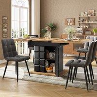 Telescopic Extendable Dining Table with Checked Pattern, Foldable Kitchen Table for 4-6 People, 110-140L x 80W x 75H cm, Black+Natural Aosom UK