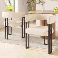 2-Piece Flannel Fabric Dining Chairs with Curved Backrest and Thick Plush Seat, Kitchen Chairs with Metal Legs, 51.5L x 54W x 72H cm, Beige Aosom UK