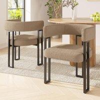 Lamb Fleece Dining Chairs with Ergonomic Backrest and Thick Cushion, Sturdy Dining Seating with Metal Legs, 51.5L x 54W x 72H cm, Brown Aosom UK