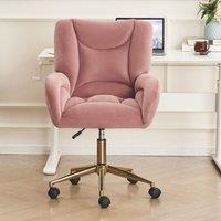 Height-Adjustable Velvet Swivel Chair with Universal Wheels, Metal Base, Ideal for Indoor Office Spaces, 64L x 62W x 92.5-99H cm, Pink Aosom.UK