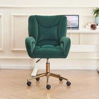 Height-Adjustable Swivel Chair with 360 Revolving Wheels, Golden Legs, Velvet Armchair for Home Office, 64L x 62W x 92.5-99H cm, Green Aosom.UK