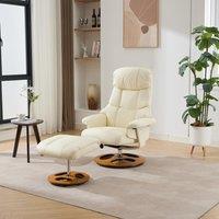 Upholstered Massage Recliner with Ottoman Footstool, 5 Points Massager, Swivel Armchair with Ergonomic Backrest, 88L x 80W x 106H cm, White Aosom.UK