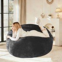 Large Bean Bag Sofa Chair with Eco-Friendly Bead Filling, Foldable Design, Reading Lounger for Adults, 150L x 150W x 60H cm, Dark Gray Aosom UK