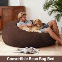 2-In-1 Convertible Bean Bag Chair Bed with Removable Machine-Washable Cover, Giant sofa with Soft Liner, 110L x 110W x 70H cm, Brown Aosom UK