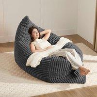 3-In-1 Convertible Bean Bag Chair with Soft Ribbed Corduroy Fabric, Memory Foam Lounger with Removable Cover, 185L x 132W cm, Dark Gray Aosom UK