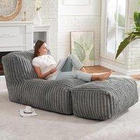 Modular Bean Bag Sofa with Ottoman and Removable Machine-Washable Cover, Couch with High-Density Foam, 160L x 80W x 66H cm, Light Gray Aosom UK