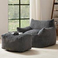 Ultra-Soft Bean Bag Chair with Footrest and High-Density Shredded Foam, Ergonomic Sofa with Breathable Fabric, 117L x 98W x 75H cm, Black Aosom UK