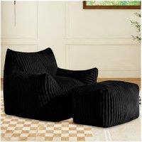 Ergonomic Lazy Sofa with High-Density Shredded Foam, Corduroy Bean Bag Chair for Balcony or Guest Room, 103L x 90W x 70H cm, Black Aosom UK