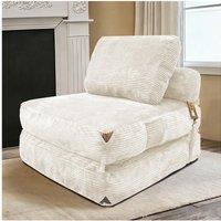 3-in-1 Convertible Corduroy Floor Sofa Bed with Side Pockets, Oversized Chaise Lounge with High-Density Sponge, 87L x 86W x 40H cm, White Aosom UK