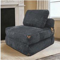 3-in-1 Convertible Corduroy Floor Sofa Bed with Side Pockets, Oversized Chaise Lounge for Bedrooms, 87L x 86W x 40H cm, Gray Aosom UK