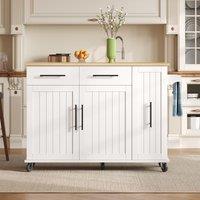 Sleek Kitchen Trolley with Drop Leaf, Pull-Out Organiser, Mobile Kitchen Island with Lockable Castors, 120L x 40W x 90H cm, White+Natural Aosom UK