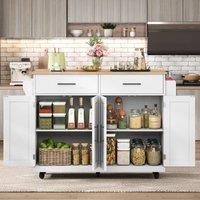 Contemporary Kitchen Storage Trolley with Foldable Dropleaf, Spacious Buffet with Towel Holders, 120L x 71W x 91.5H cm, White+Natural Aosom UK