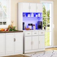 Stylish Tall Pantry Cabinet with App-Controlled LED, Spacious Larder Unit with Water-Resistant Worktop, 100L x 40W x 180H cm, White Aosom UK