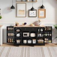 Multifunctional Kitchen Sideboard with Double-Door Compartment, Spacious Cabinet with Adjustable Shelves, 138L x 40W x 85H cm, Black Aosom UK