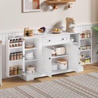 Multifunctional Kitchen Sideboard with Double-Door Compartment, Spacious Cabinet with Adjustable Shelves, 138L x 40W x 85H cm, White Aosom UK