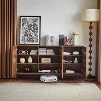 Mid-Century Sideboard with 3D Wave Design and Steel Legs, Versatile Cabinet with 3 Doors, Adjustable Shelves, 150L x 40W x 80H cm, Natural Aosom UK